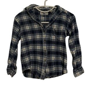 Vintage Lee Size Medium Navy Plaid Button Down Flannel Shirt Boy’s Size Medium
